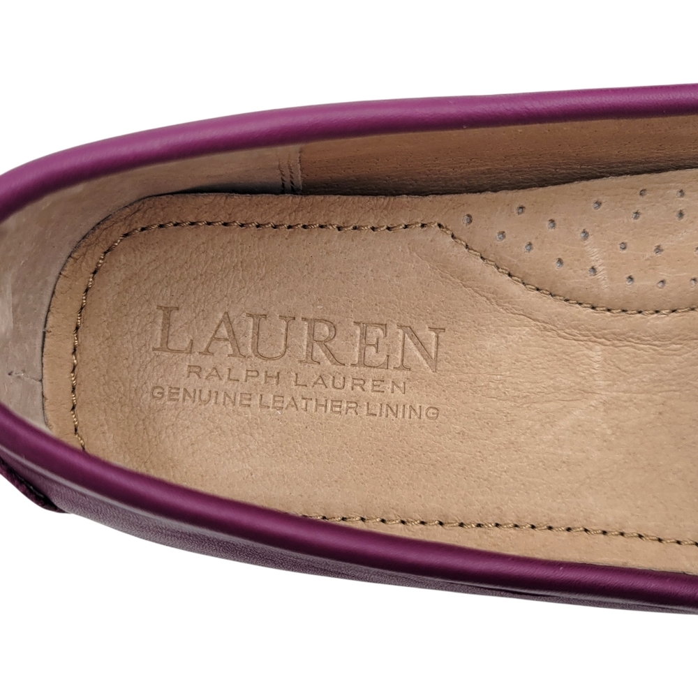 Lauren Ralph Lauren Barnsbury Driving Loafers Women 9 Plum Gold LRL Logo Leather - Picture 7 of 12